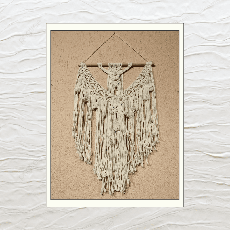 TAPIZ DE MACRAME BLANCO CON BORLAS